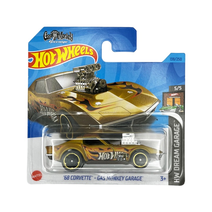 Hot Wheels Corvette Gas Monkey Garage '68 fémautó, arany, 1:64
