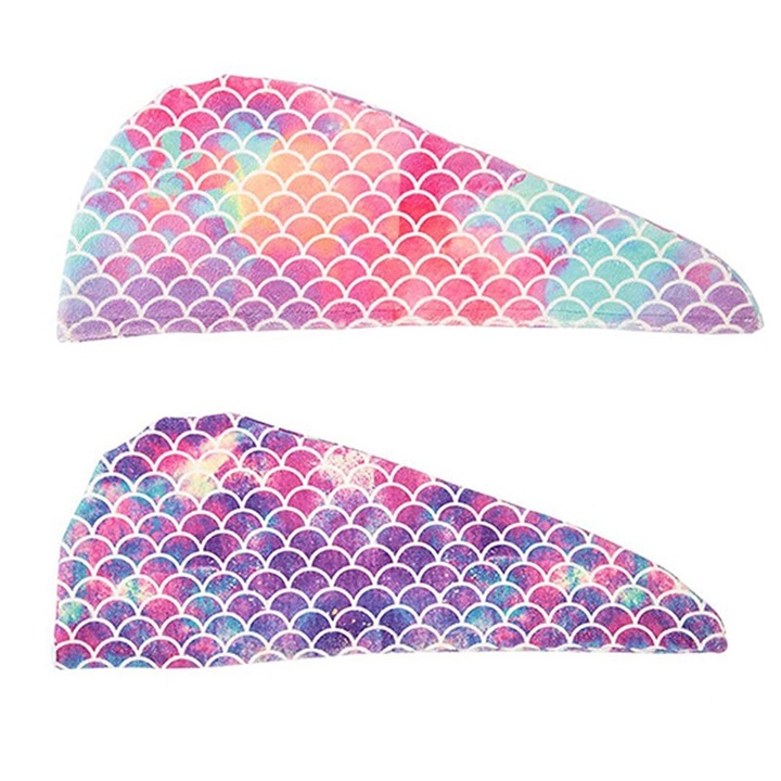 Комплект 2 кърпи за коса, микрофибър, бързосъхнещи, многоцветни