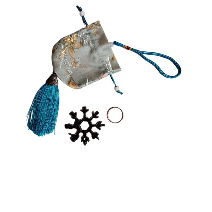 Saculet de cadou pentru orice ocazie cu model chinezesc, 2.36 x 2.36 inch, auriu/turcoaz