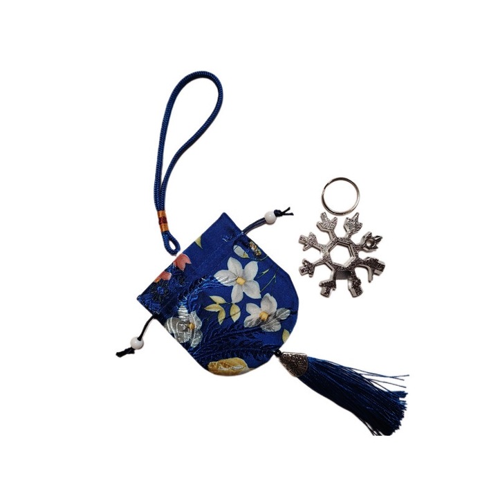 Saculet de cadou pentru orice ocazie cu model chinezesc, 2.36 x 2.36 inch, albastru