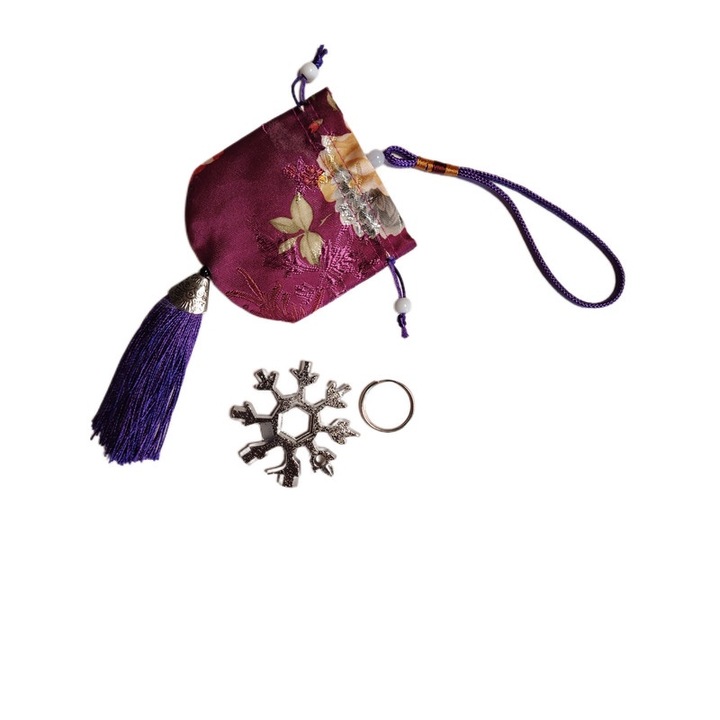 Saculet de cadou pentru orice ocazie cu model chinezesc, 2.36 x 2.36 inch, mov/rosu