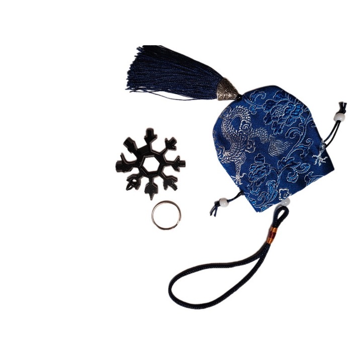 Saculet de cadou pentru orice ocazie cu model chinezesc, 2.36 x 2.36 inch, albastru