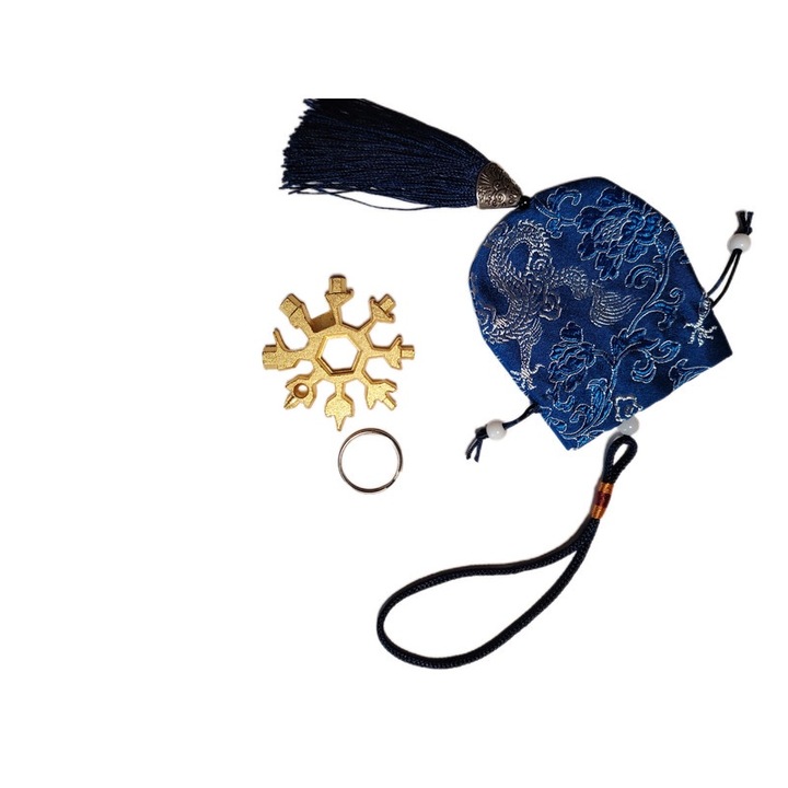 Saculet de cadou pentru orice ocazie cu model chinezesc, 2.36 x 2.36 inch, albastru