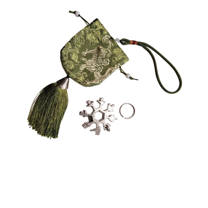 Saculet de cadou pentru orice ocazie cu model chinezesc, 2.36 x 2.36 inch, verde