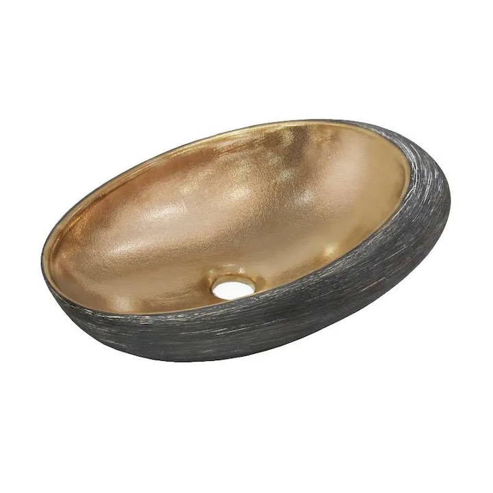Lavoar pe blat WB6331GL 48x31cm, Chiuveta Baie din Portelan VC, Gold, Design Modern, Fara Gaura Baterie