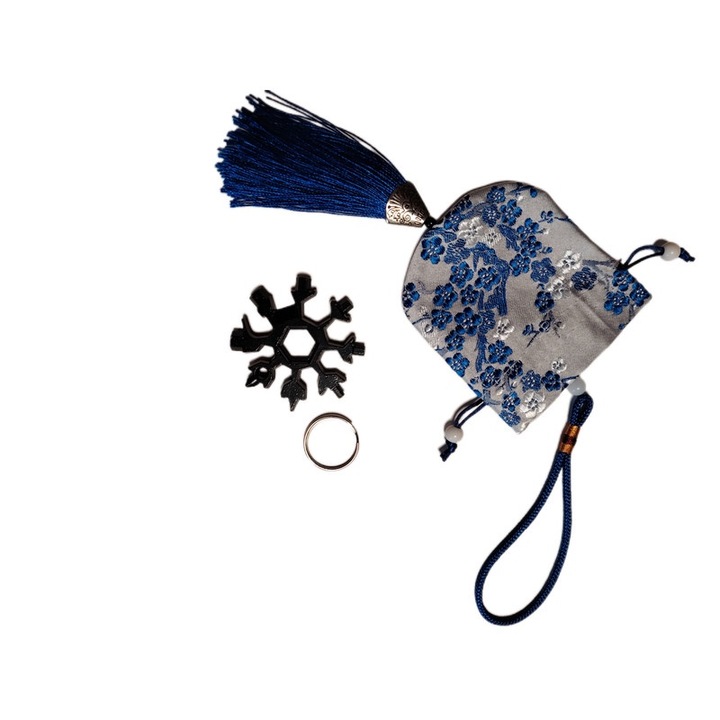 Saculet de cadou pentru orice ocazie cu model chinezesc, 2.36 x 2.36 inch, albastru/argintiu, 54 g