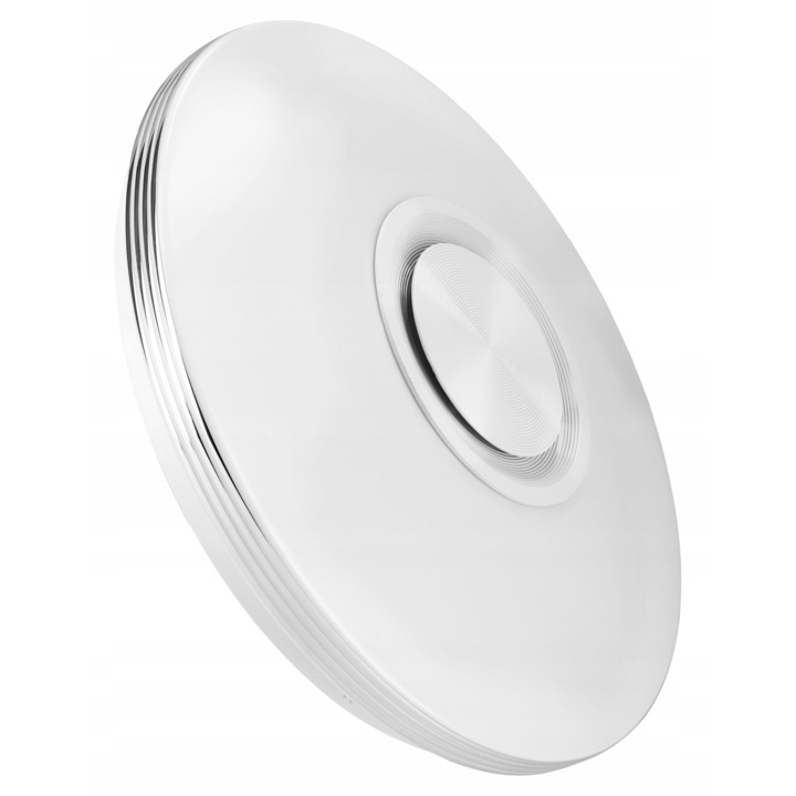 Plafoniera, LED, RGB, functie difuzor, control prin telecomanda sau Bluetooth, putere 60W, culoare alba, aspect modern, instalare usoara, se potriveste in orice camera, aplicatie CCT