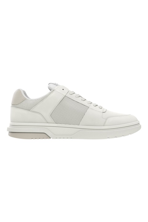 Tommy Jeans, Pantofi sport de piele cu logo, Alb fildes, 40