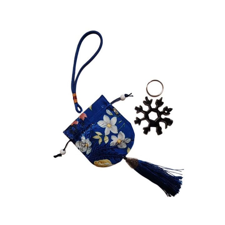 Saculet de cadou pentru orice ocazie cu model chinezesc, 2.36 x 2.36 inch, albastru cu model brodat Iris