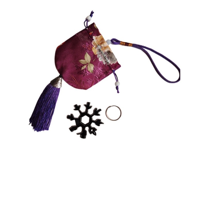 Saculet de cadou pentru orice ocazie cu model chinezesc, 2.36 x 2.36 inch, rosu cu model brodat cu frunze aurii