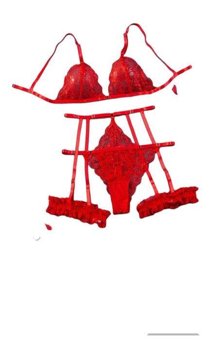 Set de lenjerie intima dama din dantela florala, 3 piese M INTL