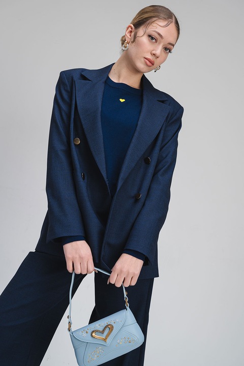 Max&Co, Sacou din amestec de lana virgina cu doua randuri de nasturi, Albastru petrol