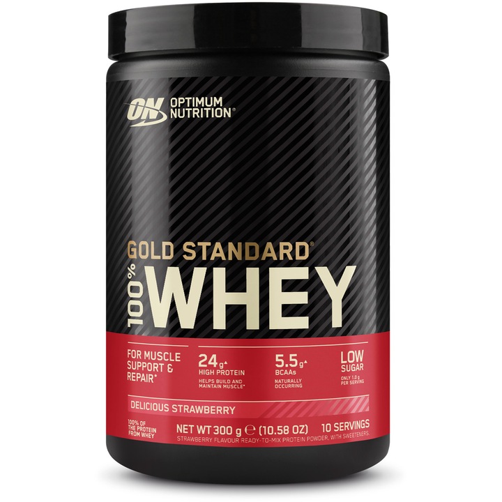 Суроватъчни протеини Optimum Nutrition, ON 100% Whey Gold Standard, Вкус на ягода, 300 гр