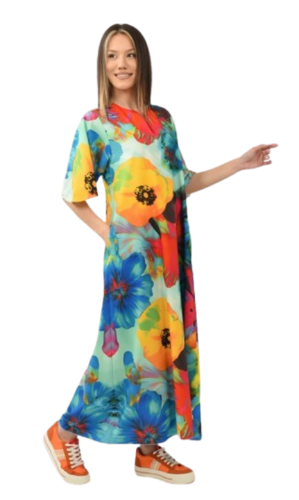 Rochie lunga cu buzunare maneca scurta tip clopot splendidozzo, Multicolor, One Size