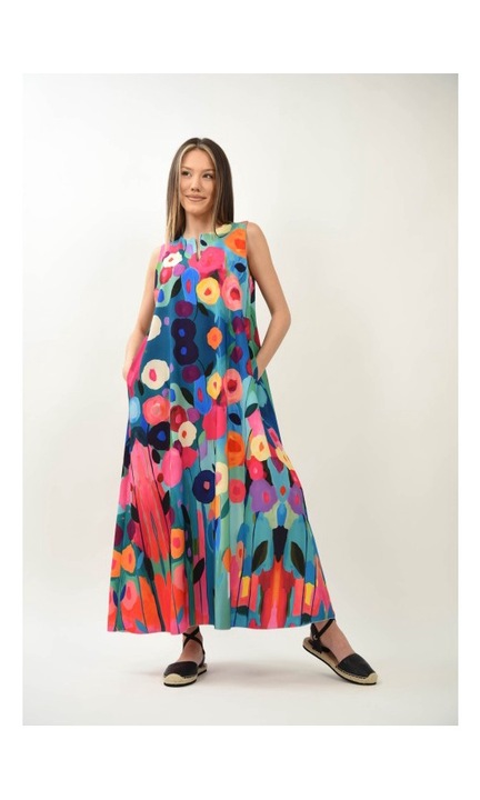 Rochie lunga de zi fara maneci cu buzunare splendido, Multicolor, One Size