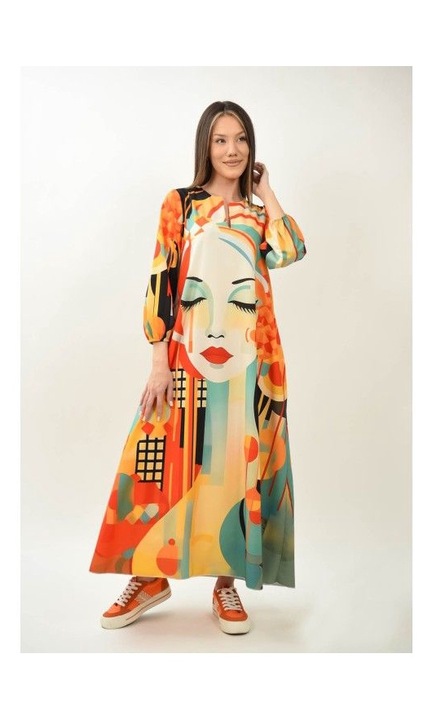 Rochie lunga meditatie urbana cu buzunare zenya, Multicolor, One Size