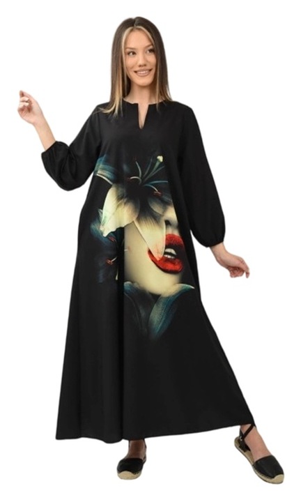 Дълга рокля Lily с дълъг ръкав и джобове, Многоцветен, One Size