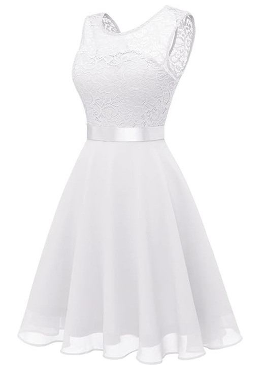 Дамска рокля, BeryLove, С дантела, За партита и сватби, Размер XS, Бяла