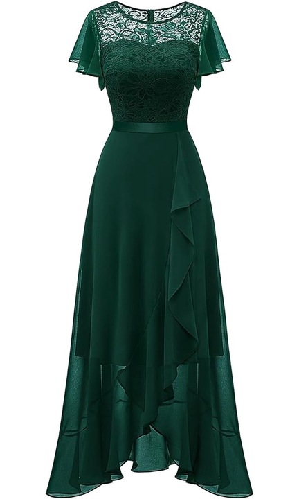 Rochie de seara lunga si eleganta cu maneci si talie elastica, BeryLove, verde inchis, marimea 2XL