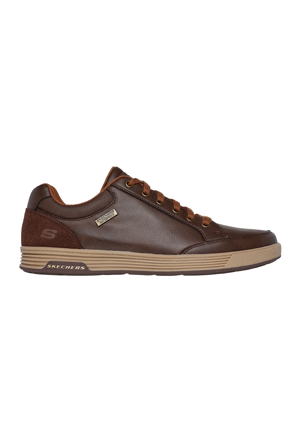 Skechers, Pantofi sport low-cut de piele ecologica, Maro, 43