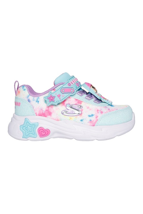 Skechers, Pantofi sport demi-wedge cu aspect stralucitor Snuggle, Albastru aquamarin