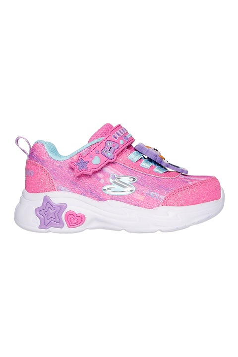 Skechers, Pantofi sport demi-wedge cu aspect stralucitor Snuggle, Roz