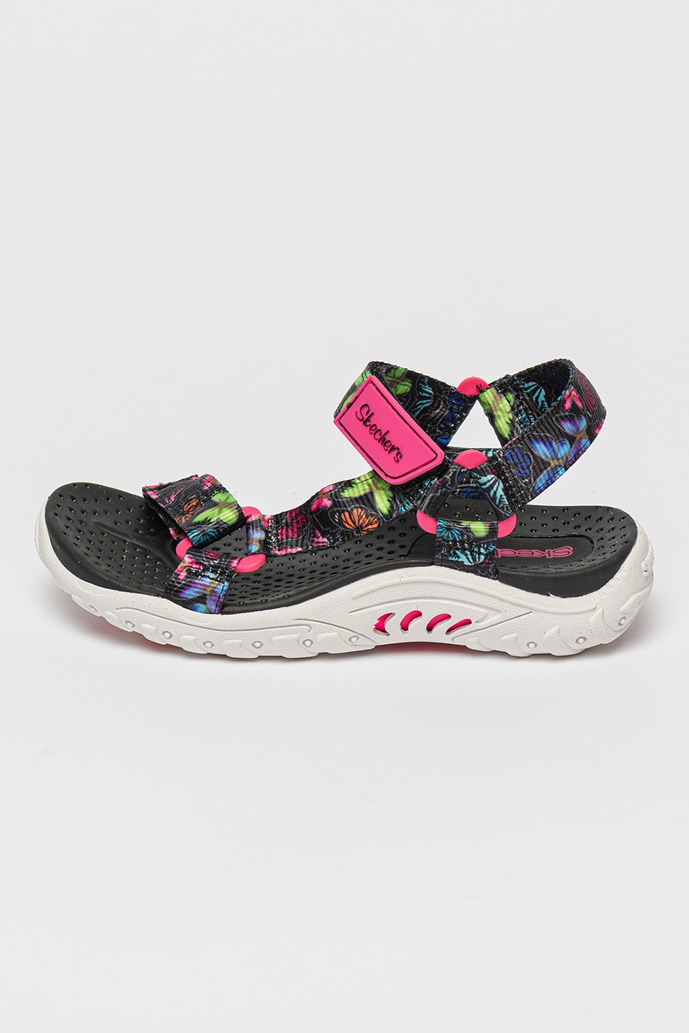新品BLACKLABEL9.5 lucero Skechers, Sandale cu velcro si imprimeu Reggae, Negru, Roz, 32 EU