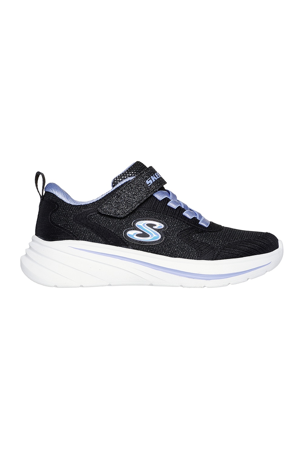 Skechers, Pantofi sport Wave 92 cu aspect stralucitor si velcro, Negru, Violet, 29 EU