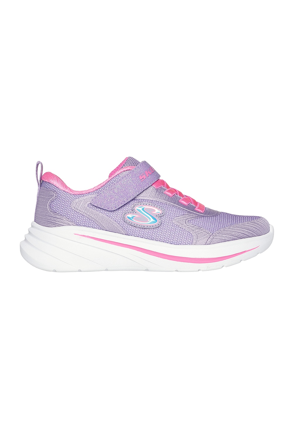 Skechers, Pantofi sport Wave 92 cu aspect stralucitor si velcro, Lila, 28.5 EU