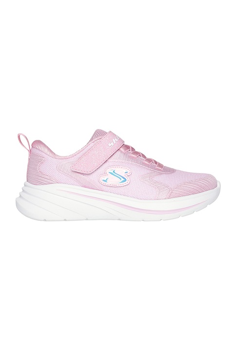 Skechers, Pantofi sport Wave 92 cu aspect stralucitor si velcro, Roz