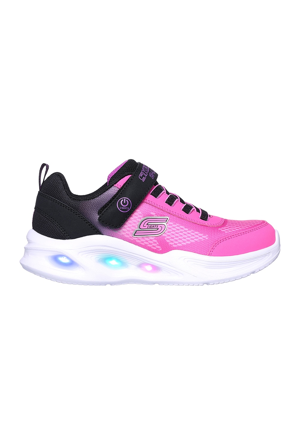 Skechers, Pantofi sport S-Lights Sola Glow LED, Negru, Roz, 29 EU