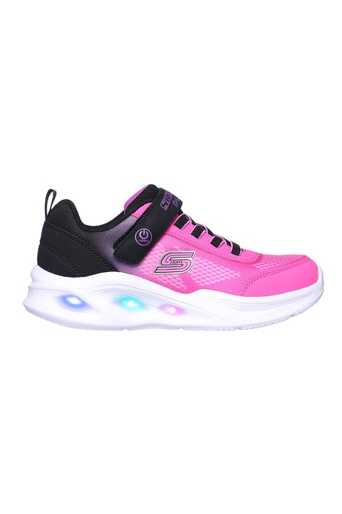 Skechers, Pantofi sport S-Lights Sola Glow LED, Negru, Roz, 28.5 EU