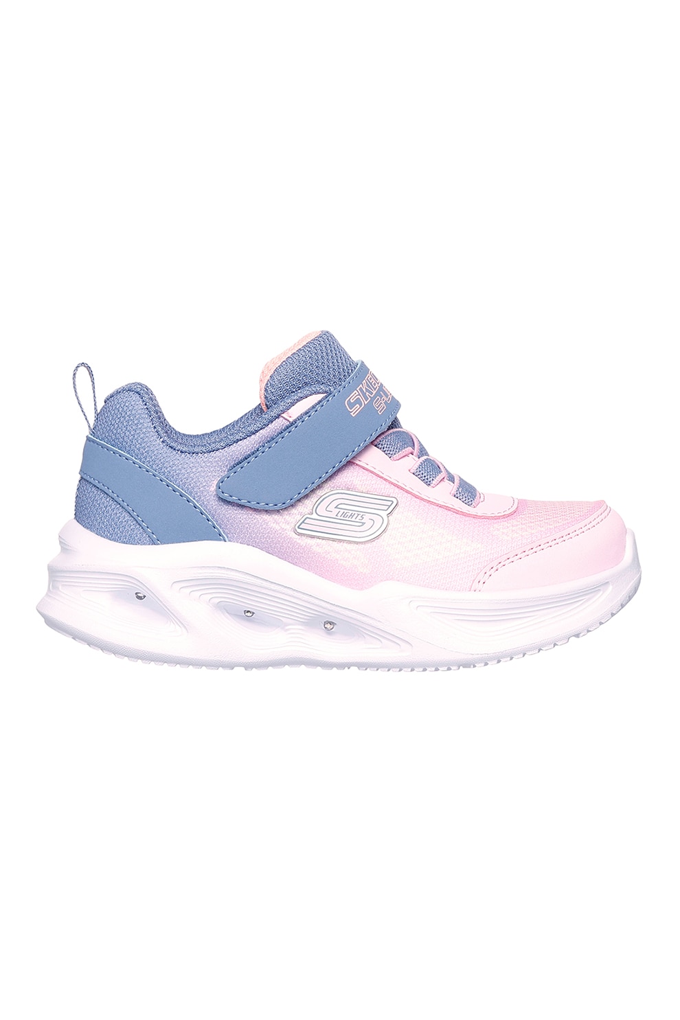 Skechers, Pantofi sport cu velcro si LED-uri S-Lights, Roz pal, Gri inchis, 23 EU