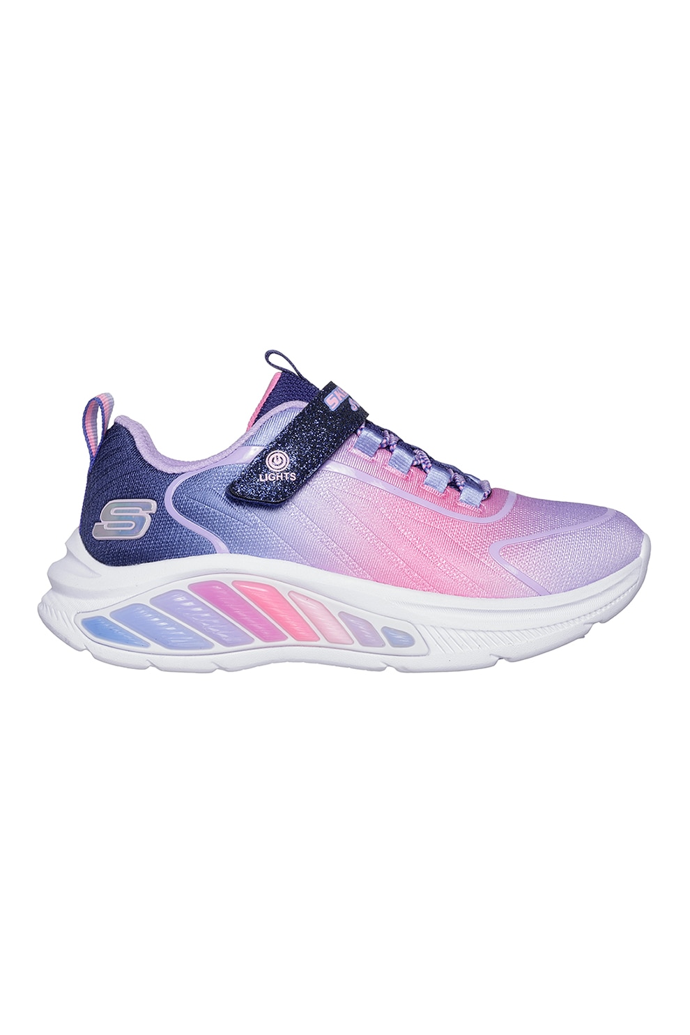 Skechers, Paantofi sport cu velcro S-Lights Rainbow Cruises, Lila, Roz, Bleumarin, 28.5 EU