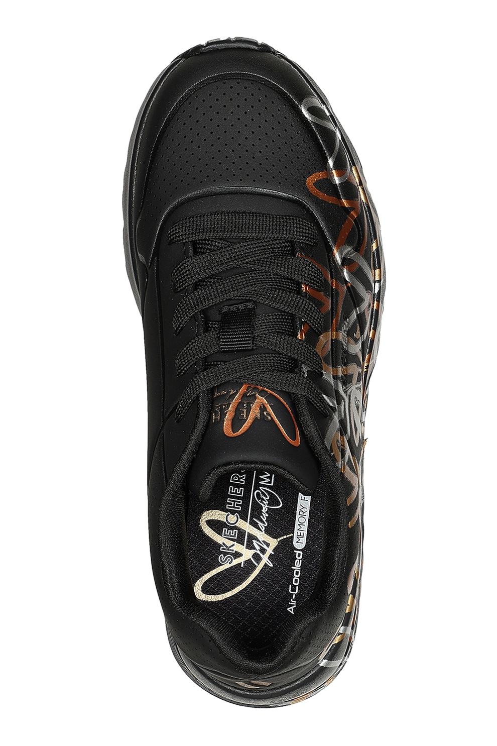 Skechers, Pantofi sport de piele ecologica cu imprimeu cu inimi