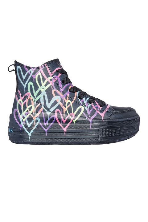 Skechers, Pantofi sport high-top de piele ecologica Street, Negru/Multicolor