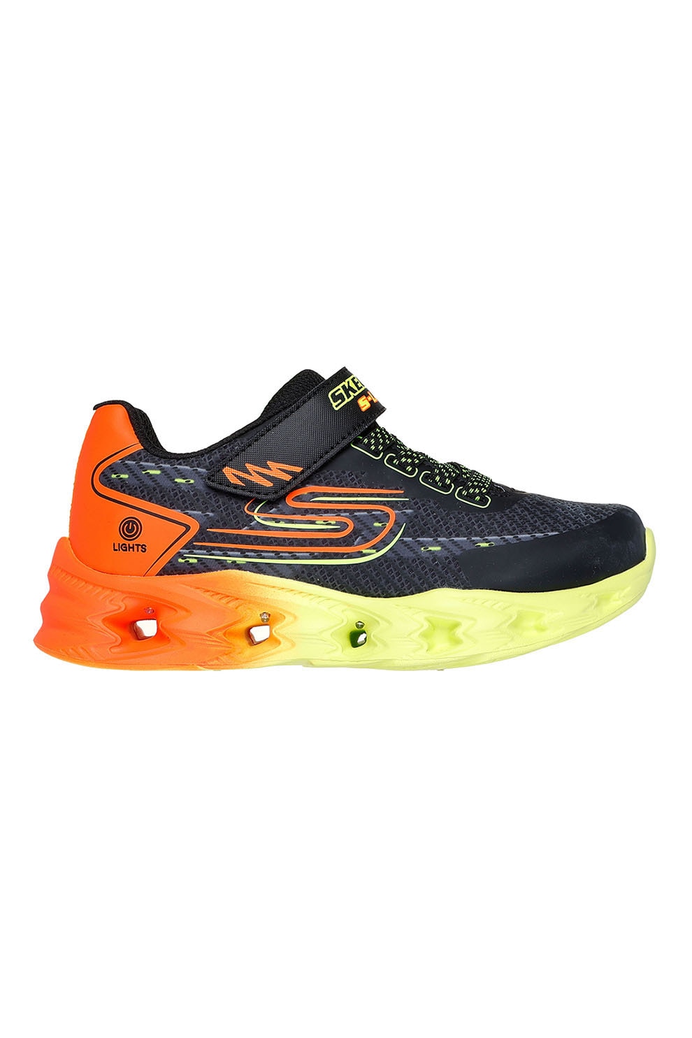 Skechers, Pantofi sport cu LED Vortex, Negru, Portocaliu, 29 EU