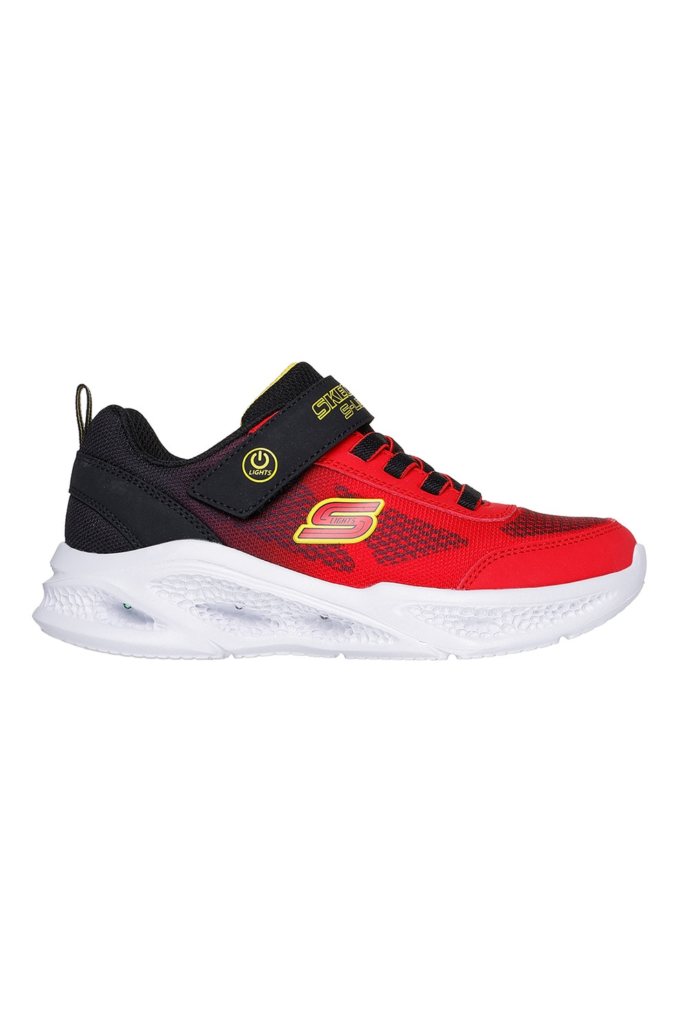 Skechers, Pantofi sport cu velcro Meteor-Lights - Krendox, Rosu, Negru, 34 EU