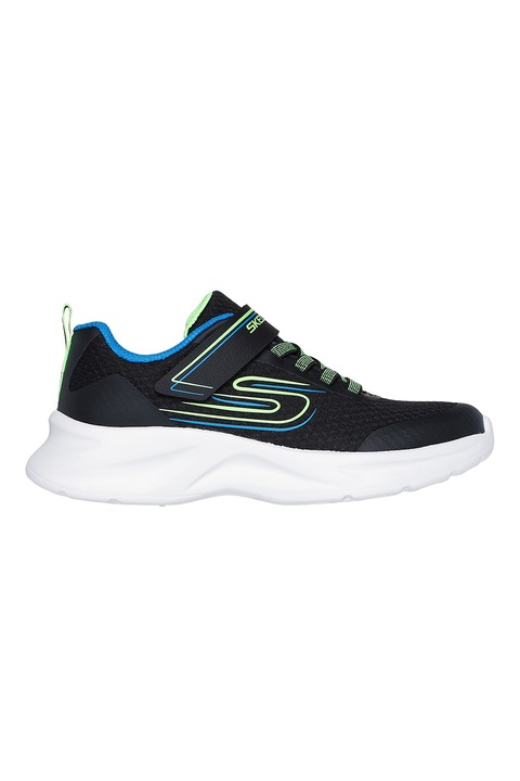 Skechers, Dynamatic tépőzáras sneaker kontrasztos részletekkel, Fekete/Limezöld