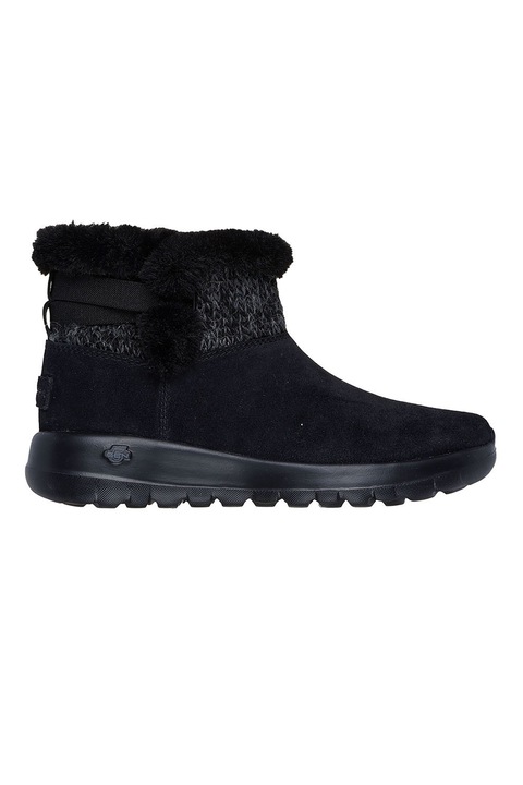 Skechers, Боти On-The-Go с велур и текстил, Черен