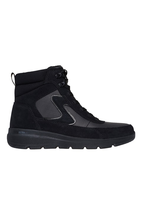 Skechers, Ghete inalte de piele intoarsa On-The-Go, Negru/Gri inchis