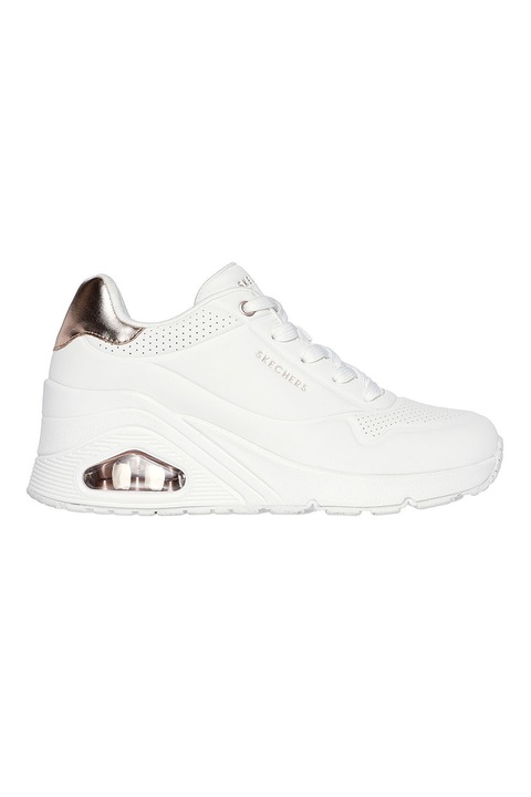 Skechers, Скосени спортни обувки от еко кожа, Бял/Златист