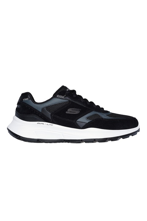 Skechers, Pantofi sport cu insertii de piele intoarsa, Negru