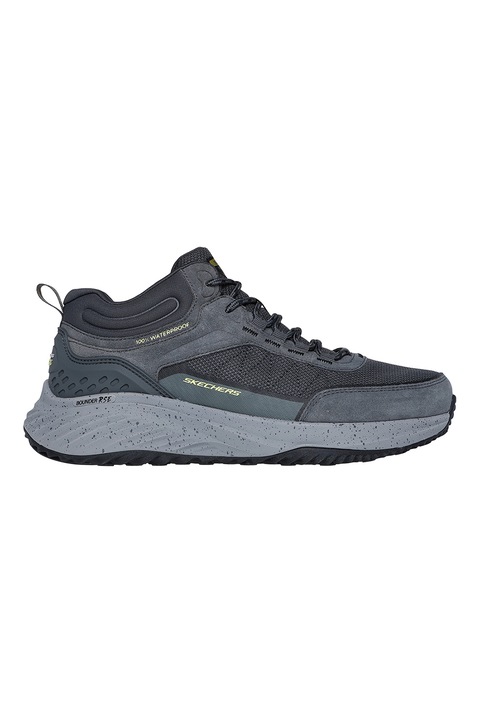 Skechers, Pantofi sport impermeabili cu insertii de piele nabuc, Gri carbune