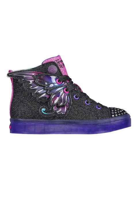 Skechers, Pantofi sport mid-high cu aplicatii Twinkle Toes, Negru/Lila