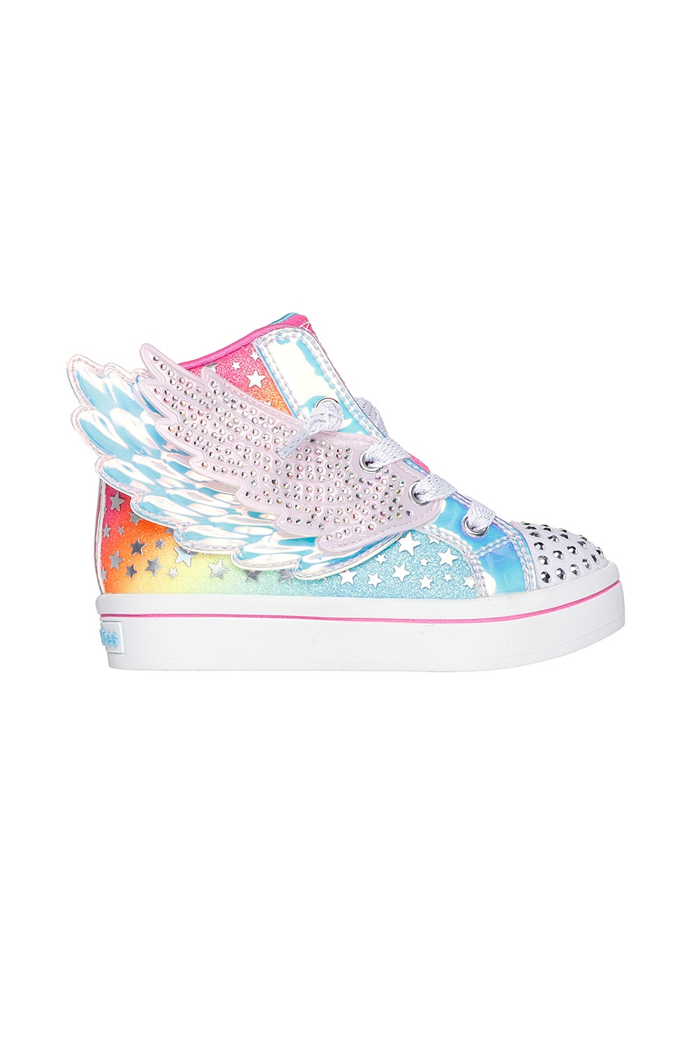 Skechers, Pantofi sport medii cu strasuri Twinkle Toes, Roz, Albastru deschis, 23 EU
