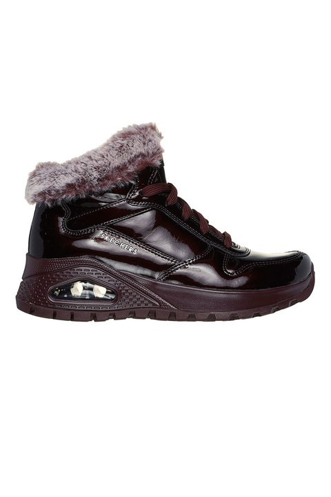 Skechers, Боти от лачена еко кожа с еко пух, Бордо