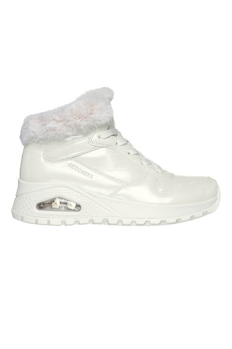 Skechers, Боти от лачена еко кожа с еко пух, Бял