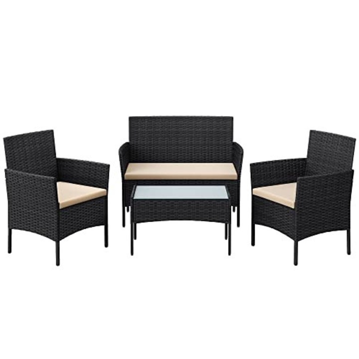 Set Masa si Scaune de Gradina, Model 59270, 3 Piese, Culoare Negru