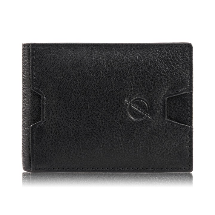 Portofel barbati piele, Husa pentru carduri, Brodrene, G-11 MN, rfid, 11x8x1.5negru - maro